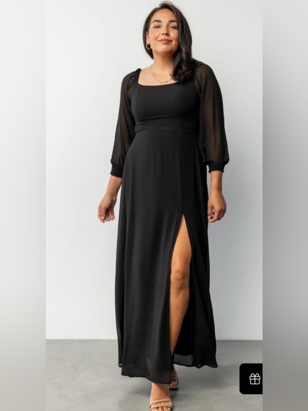 NWT Baltic Born Black Maxi Dress Size Small Square Neck Smocked Back Long Sleeve